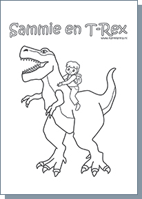Kleurplaat Sammie en T-Rex